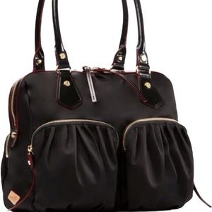 MZ Wallace Black Bedford Nylon Shoulder Bag with Leather Trim & Handles